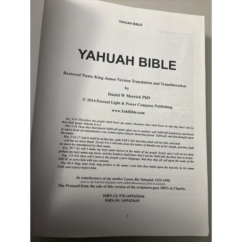 Yahuah Bible Restored Name King James Vers Translation Transliteration Merrick